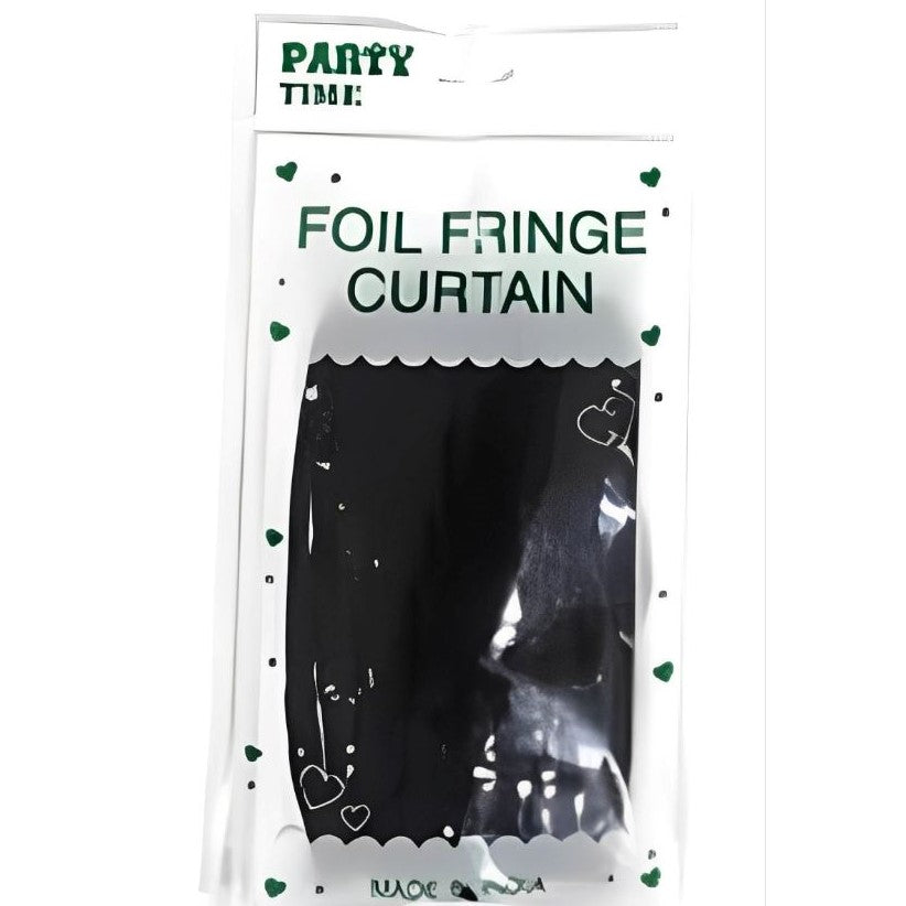 Black foil fringe curtain packaging