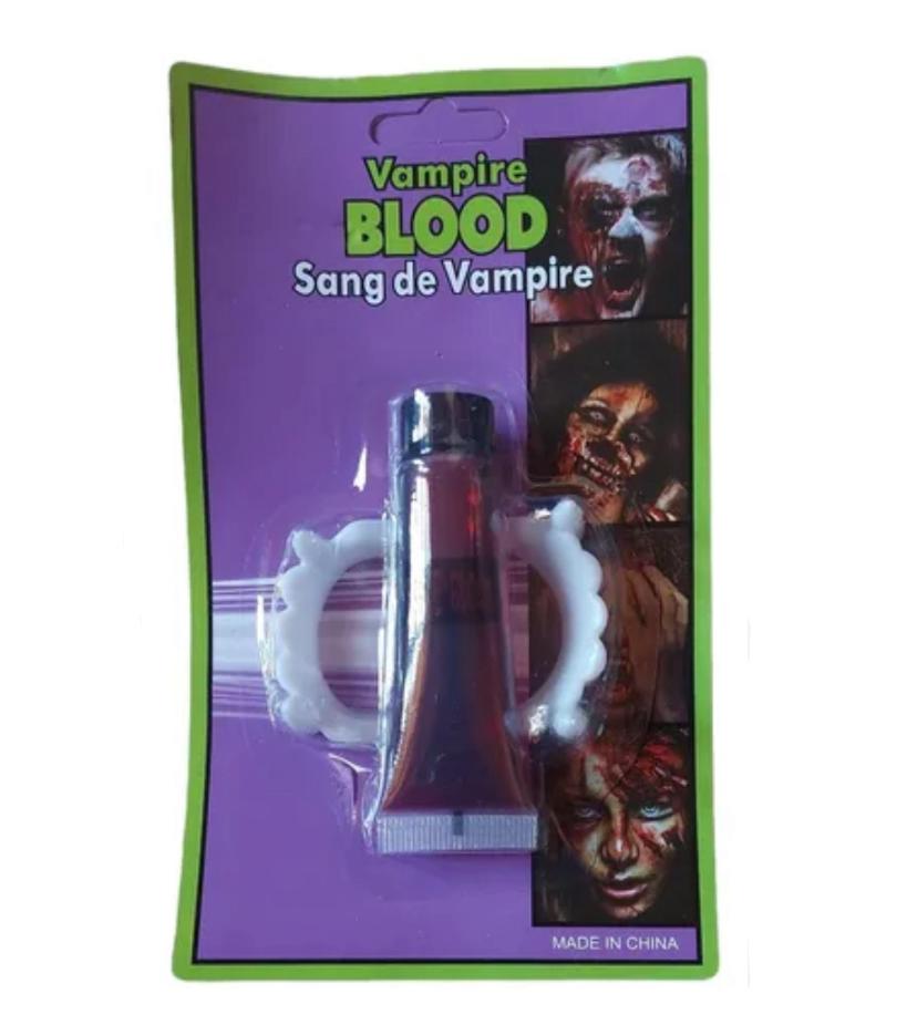 Vampire teeth with fake blood