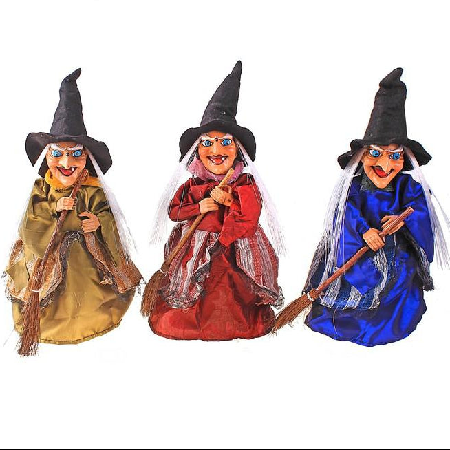 Spooky Walking Witch Prop with Moving Broom & Glowing Eyes