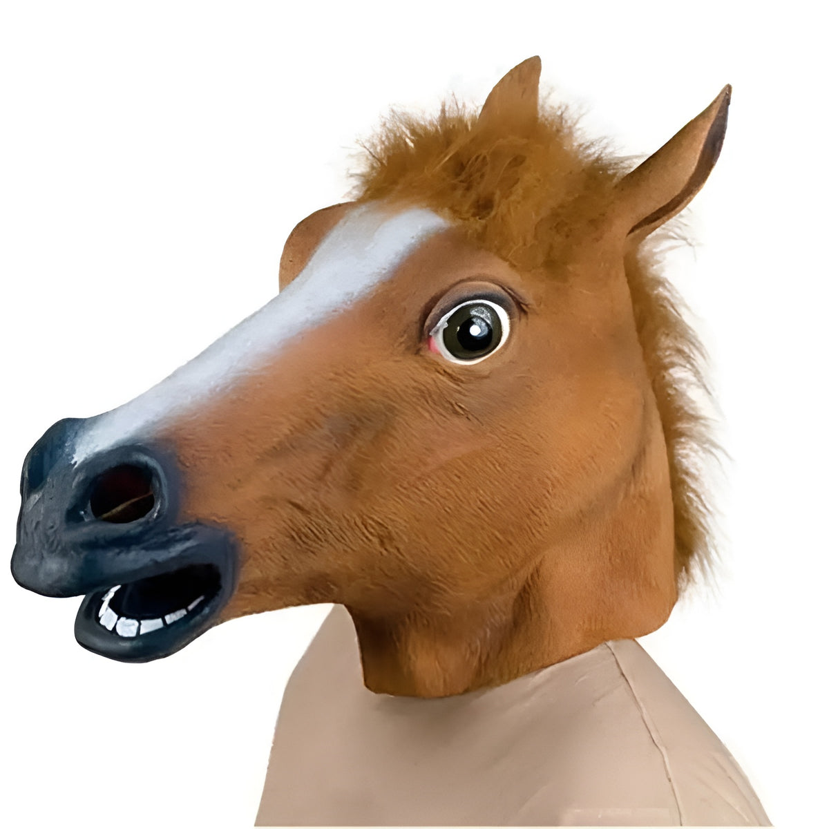 Funny brown horse head latex costume mask