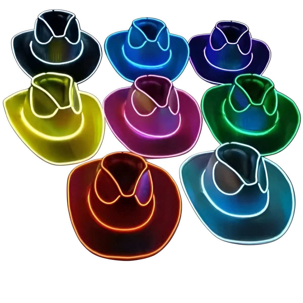 LED cowboy hats in assorted colors