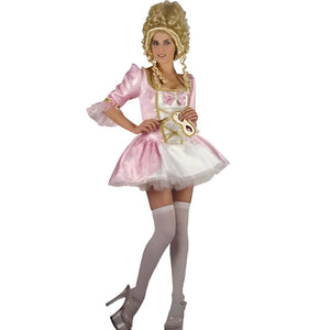 Woman wearing pink and white Marie Antoinette costume