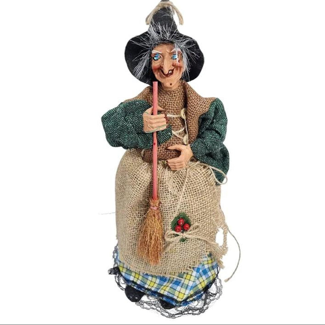 Country Plaid Burlap Witch Figurine