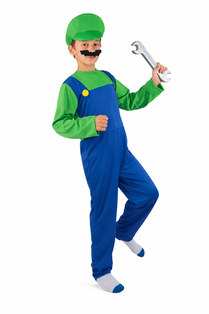 Kids Luigi costume in green and blue with original colors preserved