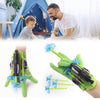 Green wrist launcher toy with matching projectiles shown on a hand