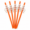 Five orange Halloween straws with shaded ivory skeleton decorations