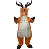 Adult reindeer costume with brown hood, antlers, and cream front panel