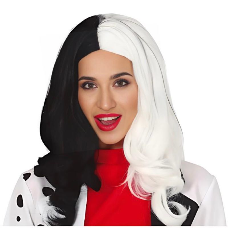 Black and white split-colour villain costume wig