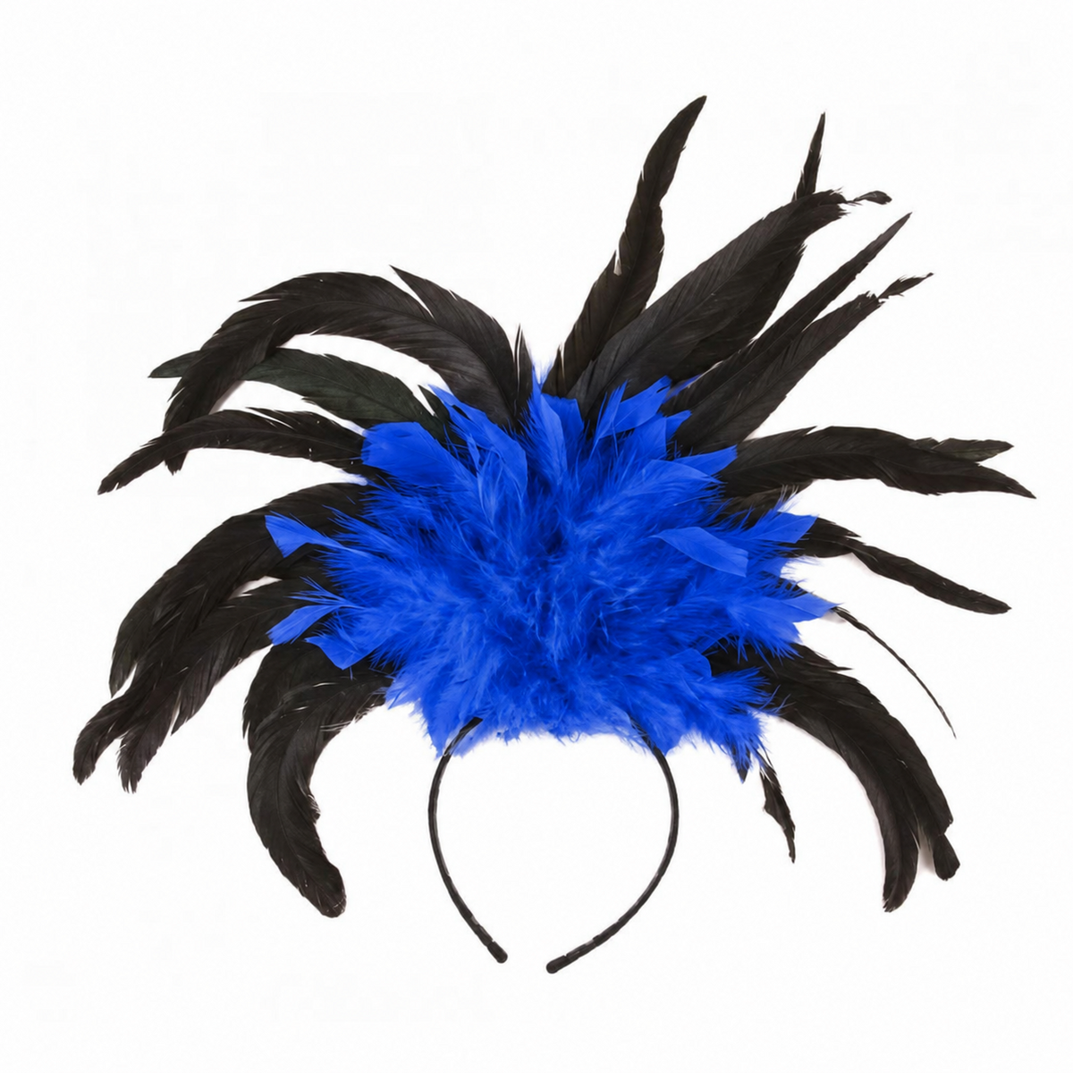Royal blue and black carnival feather headpiece