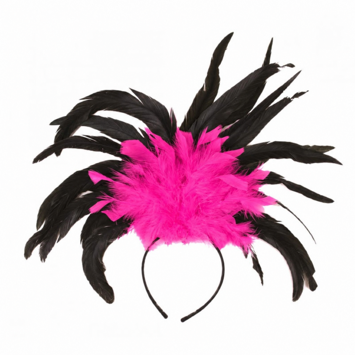 Fuchsia and black carnival feather headpiece