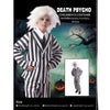Boy wearing a black and white striped Beetlejuice-inspired suit