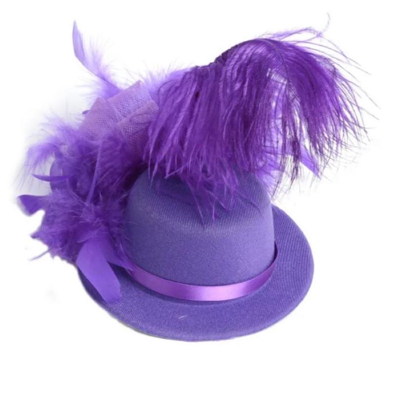 Purple feather mini top hat hair clip
