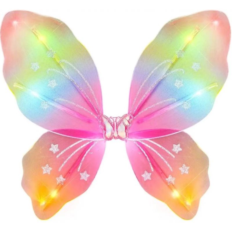 Multicolor translucent fairy wings illuminated with LED lights