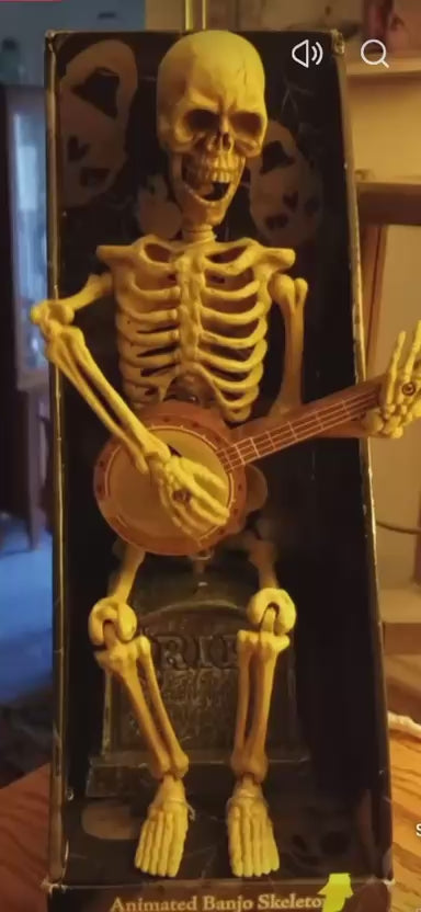 Animated Banjo-Playing Tombstone Skeleton Prop