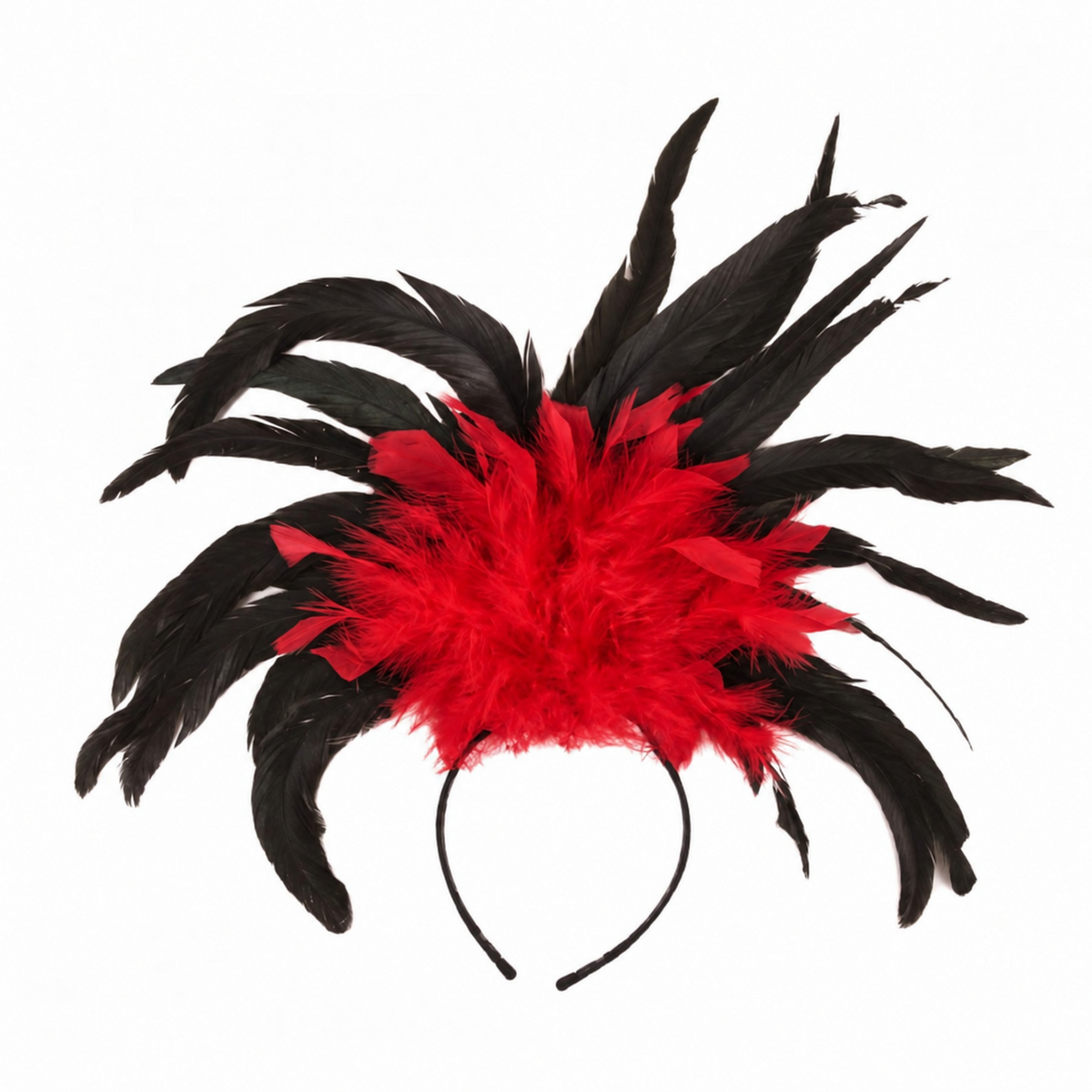 Red and black carnival feather headpiece