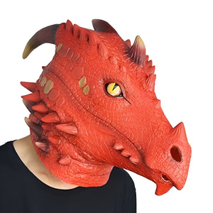 Red dragon latex full-head costume mask