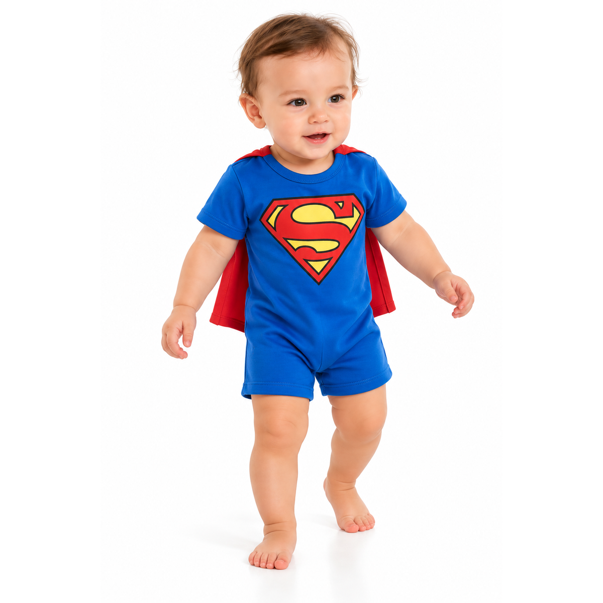 Square product image of Superman Baby Costume with blue short-sleeve romper and short red cape