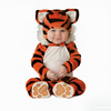 Tiger baby costume with striped jumpsuit and matching hood