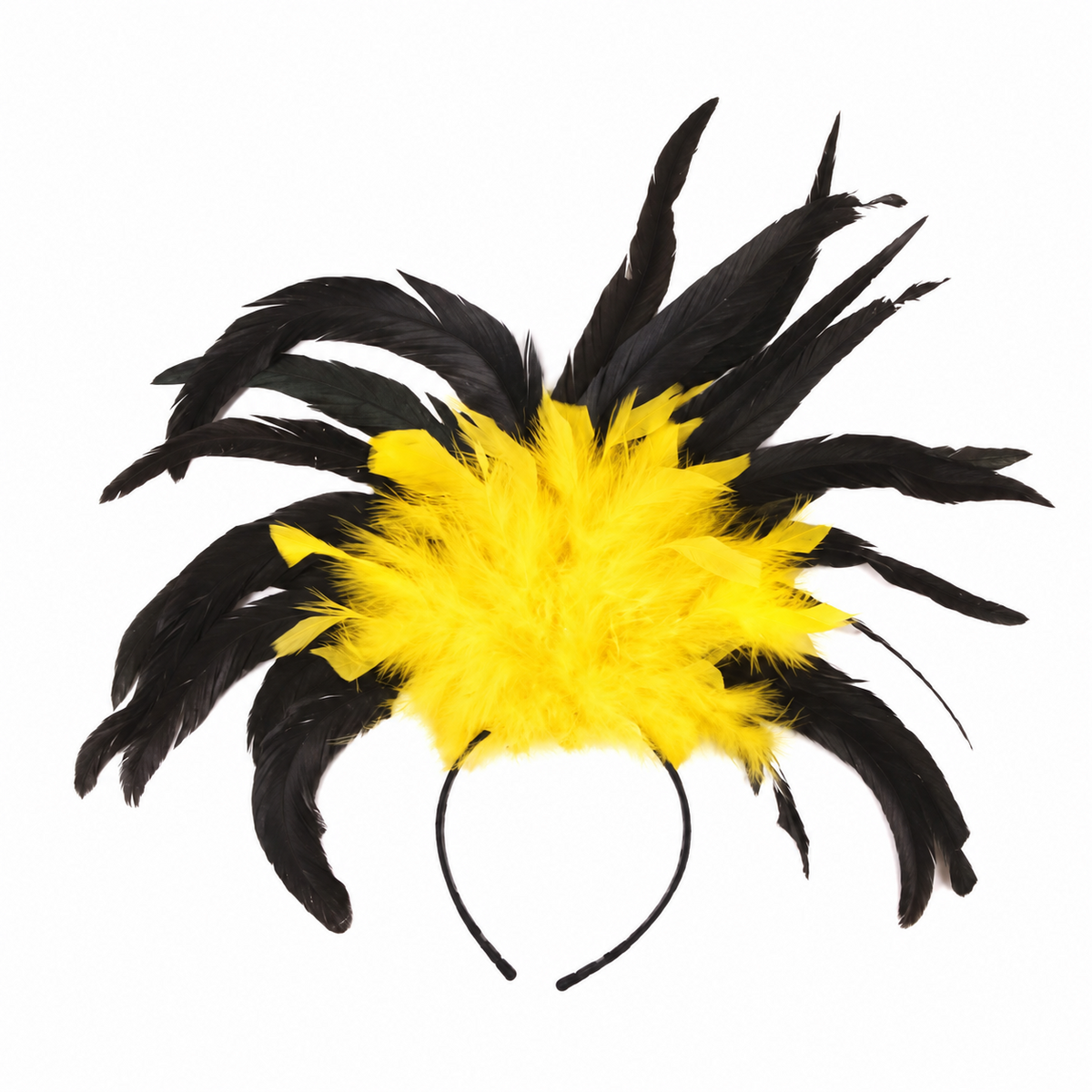 Yellow and black carnival feather headpiece